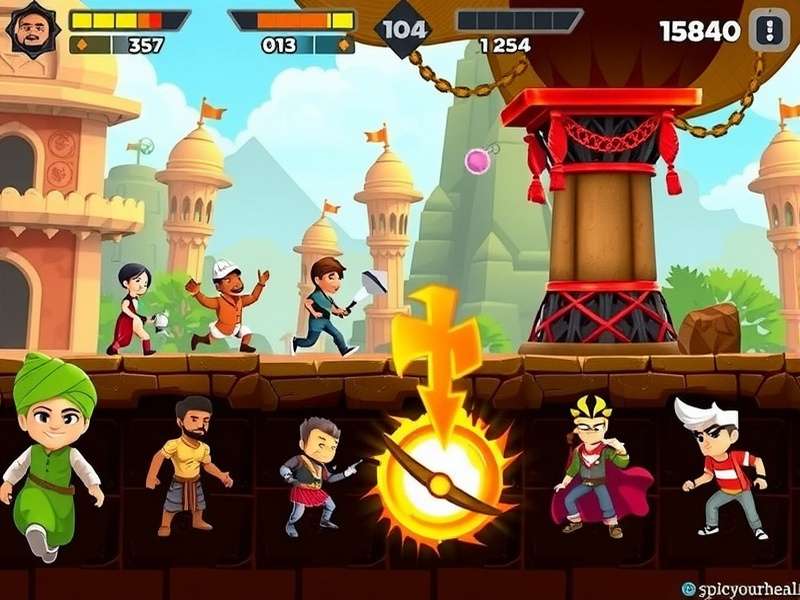 Spicy Fortress Dash gameplay screenshot showing Indian-themed environments